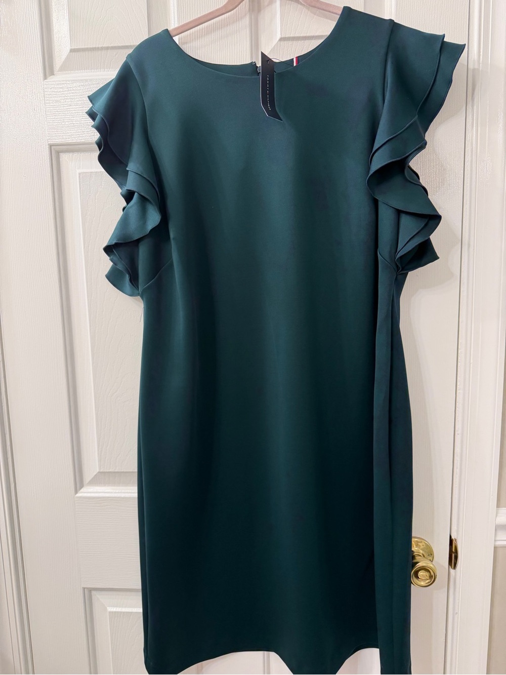 Elegant Cypress Green Ruffle Sleeve Shift Dress